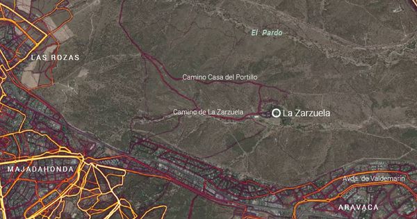 Foto: Mapa de la Zarzuela con las rutas publicadas por Strava (Unidad de Datos)