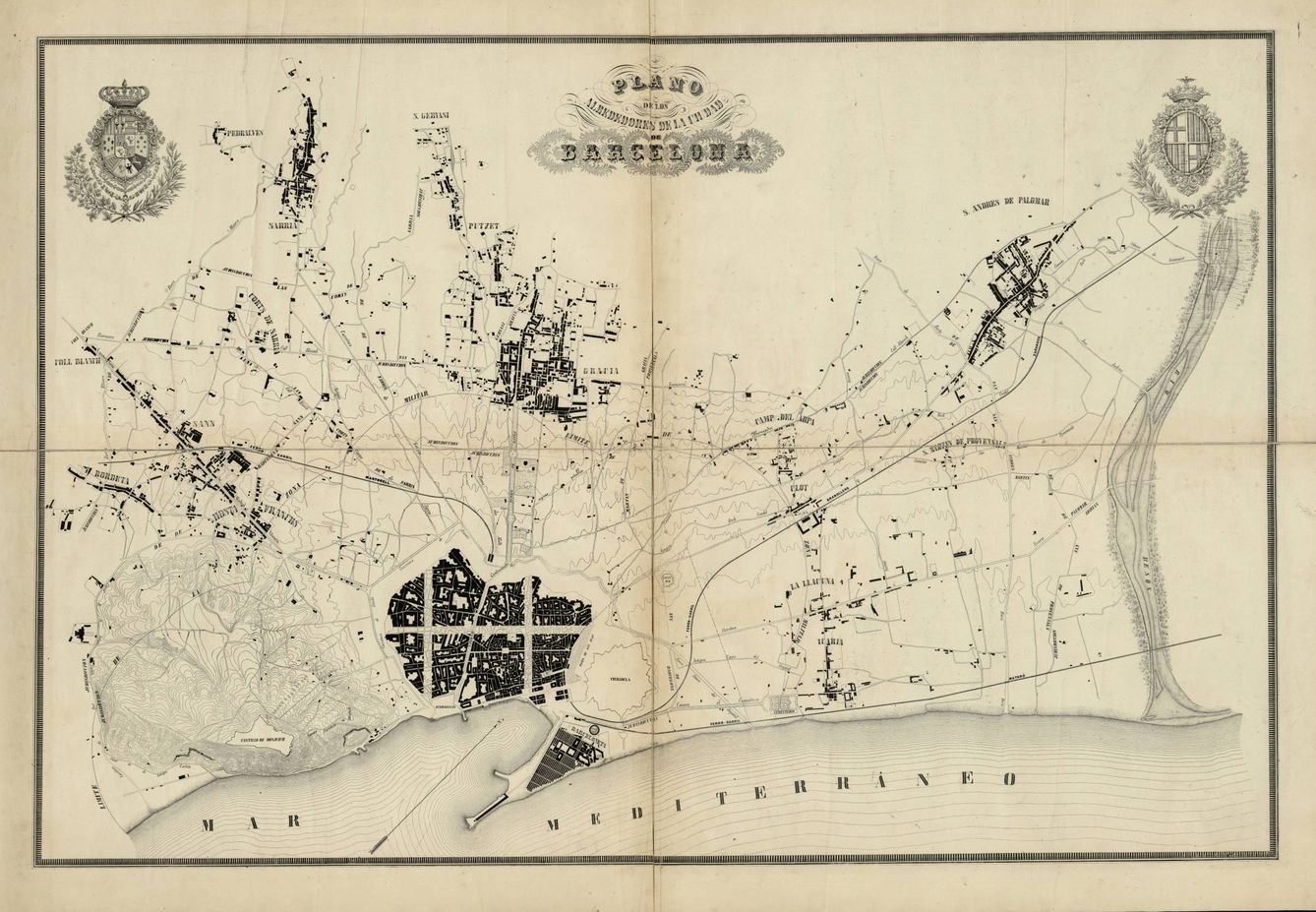 Plano topográfico de Barcelona y su llano (Ildefons Cerdà,1855).
