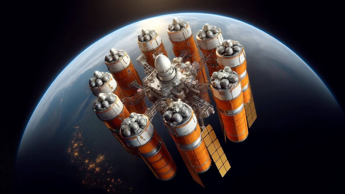 Foto: Una ilustración de una plataforma de armas nucleares orbitales. (Inteligencia Artificial/Dall-e/Novaceno)