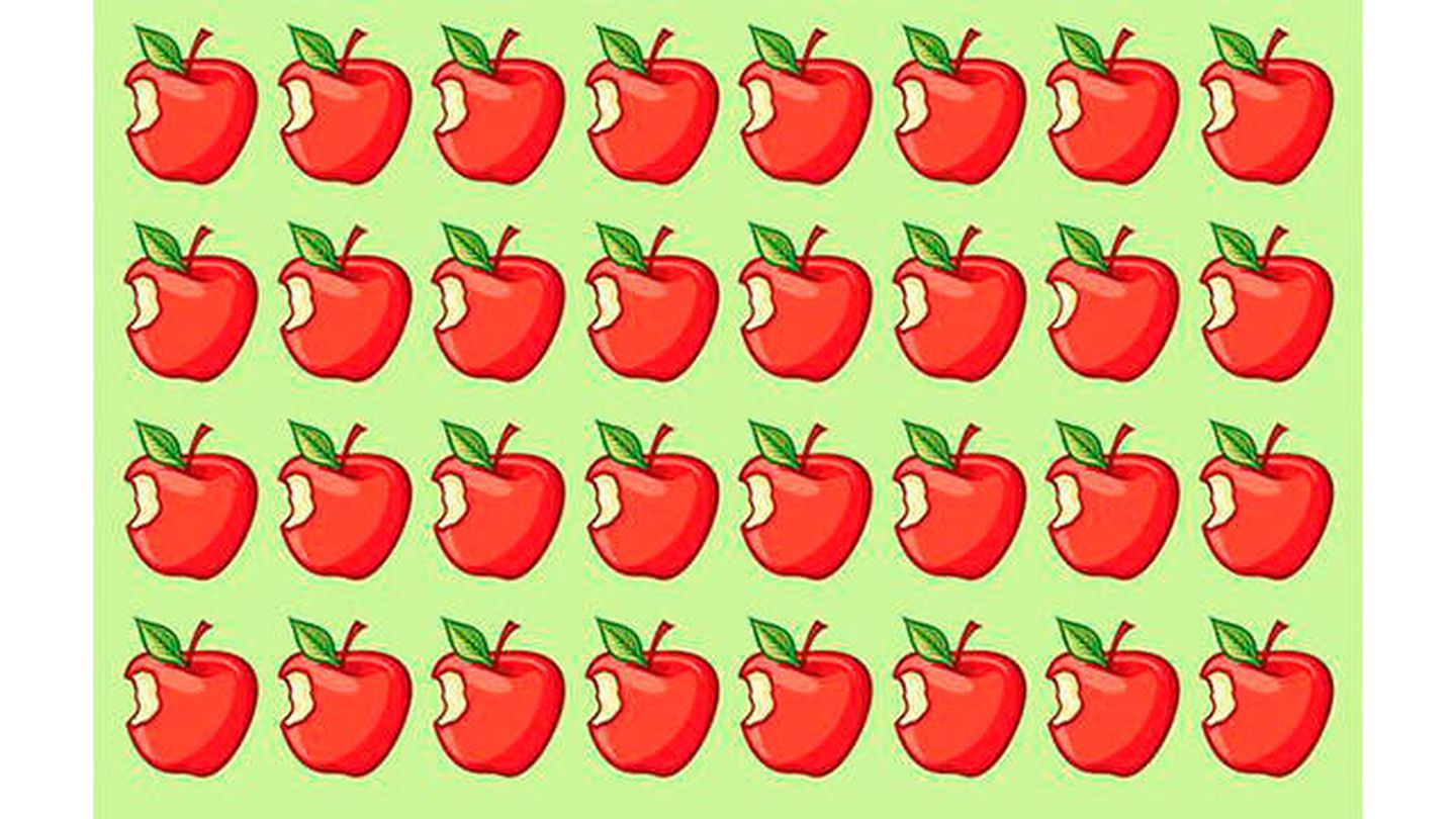 De entre las 32 manzanas, una es diferente. Encuéntrala (depositphotos.com/smalljoys.tv)