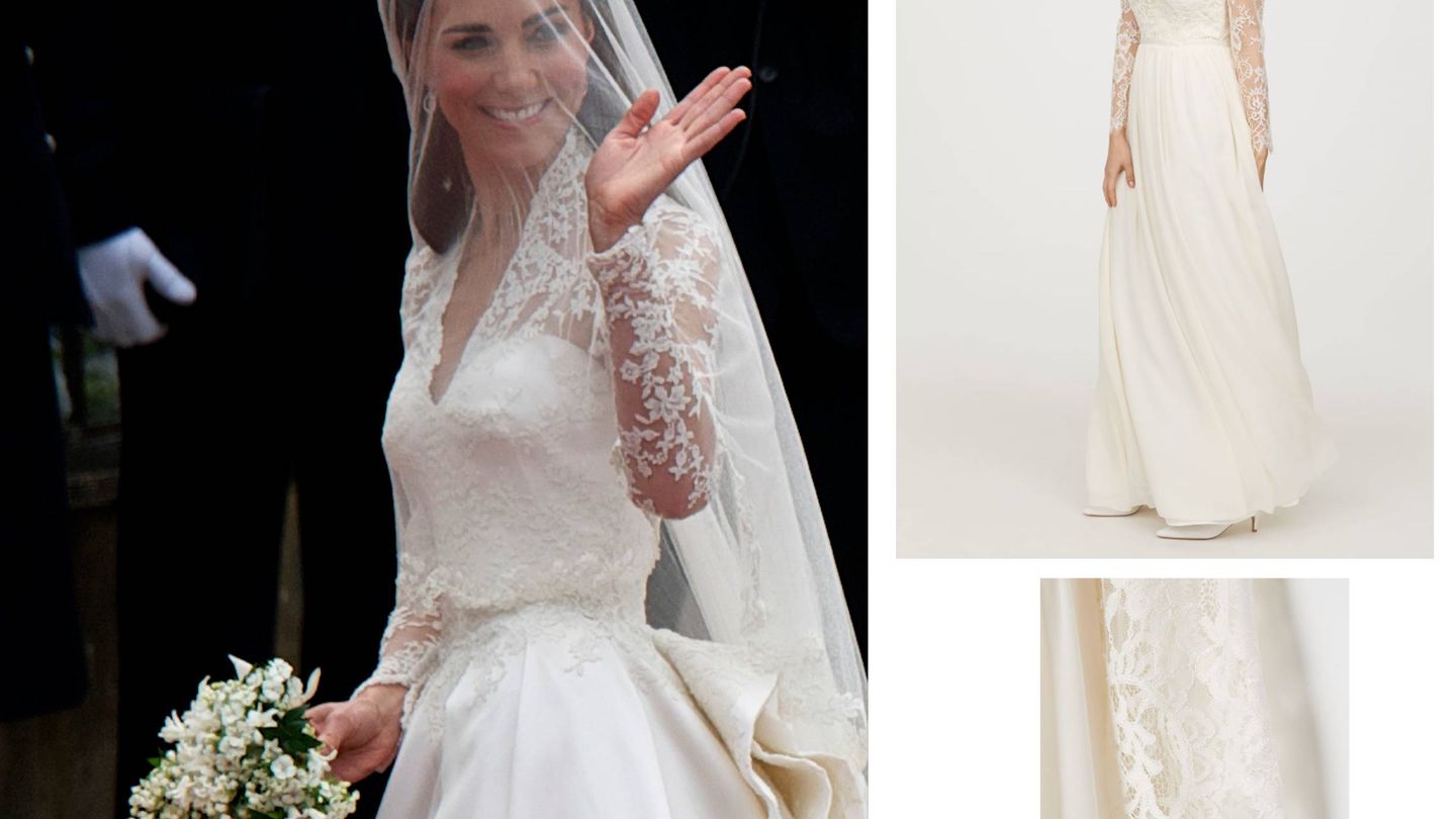 Kate Middleton el día de su boda (Limited Pictures) y el vestido de H&M.