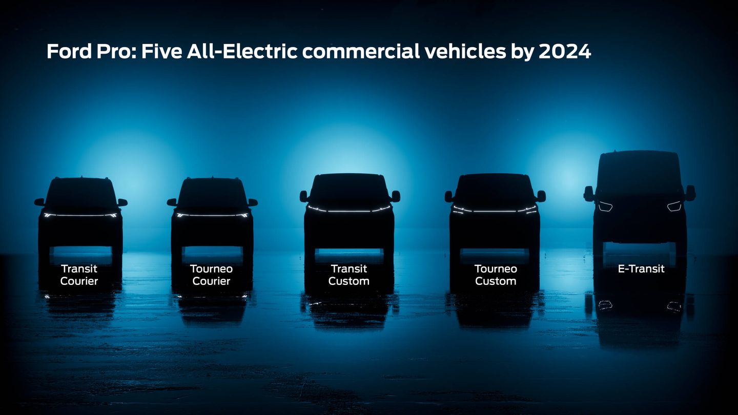 Al E-Transit, a la venta este año, se sumarán en 2023 y 2024 otros cuatro comerciales eléctricos.