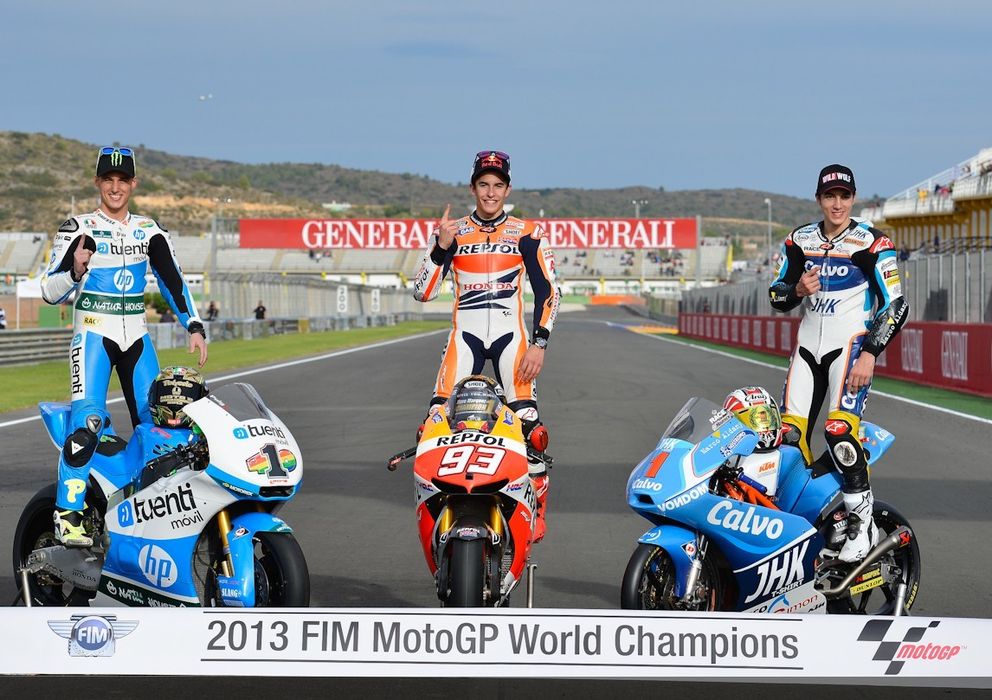 Foto: Pol Espargaró, Márquez y Viñales en Valencia la temporada pasada (MotoGP).
