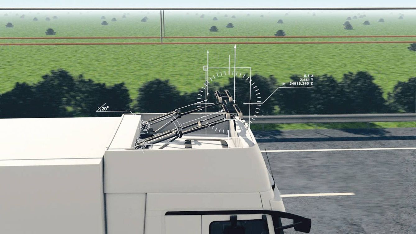 Detalle del funcionamiento del pantógrafo necesario para conectar el camión a la catenaria.