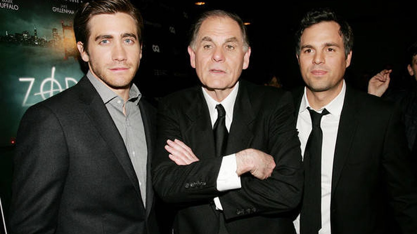 El verdadero Graysmith, rodeado por Gyllenhaal y Mark Ruffalo.