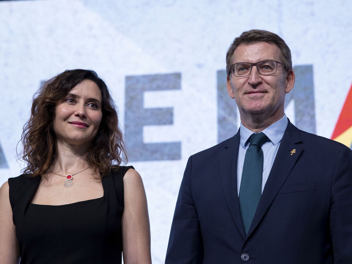 Foto: El líder del PP, Alberto Núñez Feijoó, y la presidenta de la Comunidad de Madrid, Isabel Díaz Ayuso. (EFE/Daniel González)