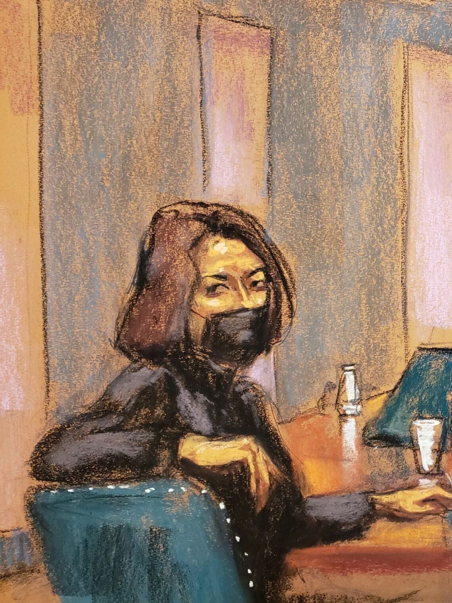 Ghislaine Maxwell, dibujada durante el juicio, al que no tenían acceso las cámaras. (Reuters/Jane Rosenberg)