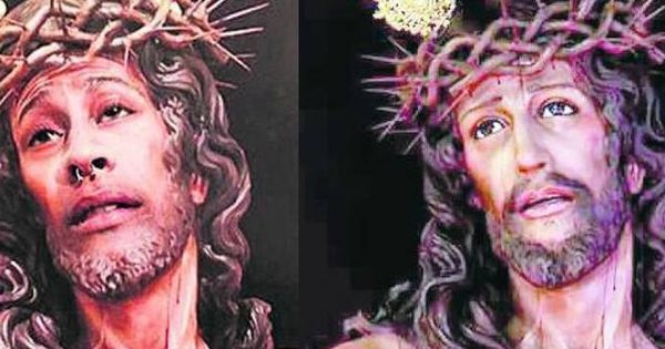Foto: Montaje realizado por un joven de Jaén con el Cristo de una cofradía y su cara.