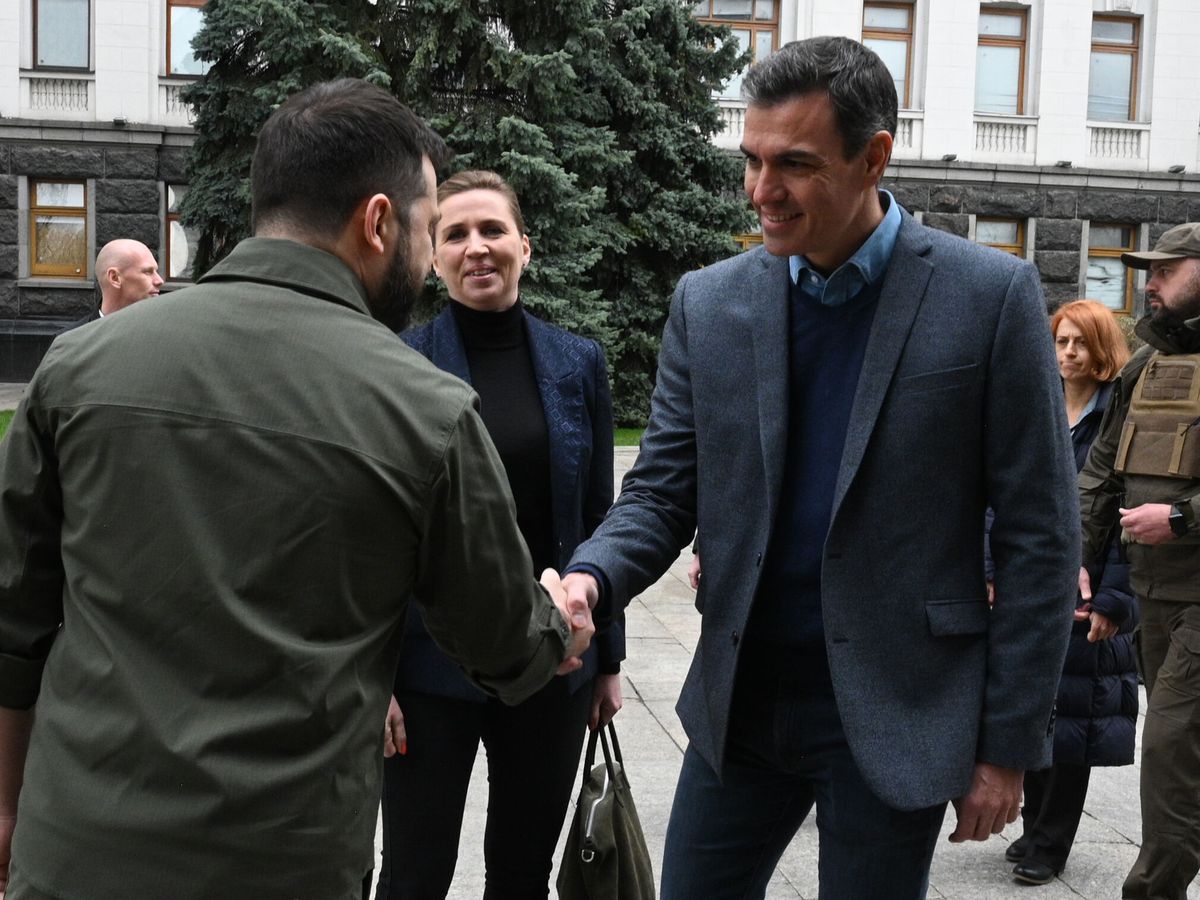 Foto: Pedro Sánchez (d), saluda a Volodímir Zelenski en Kiev. (EFE/ Moncloa/ Borja Puig)