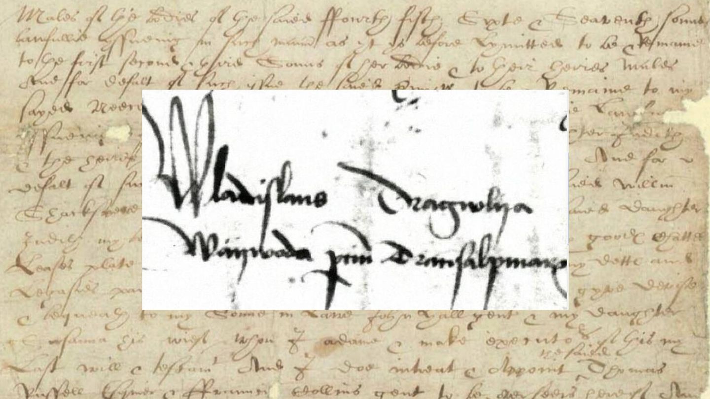 Extracto de un manuscrito donde aparece la firma de Vlad III o Vlad Drácula. (Wikipedia)