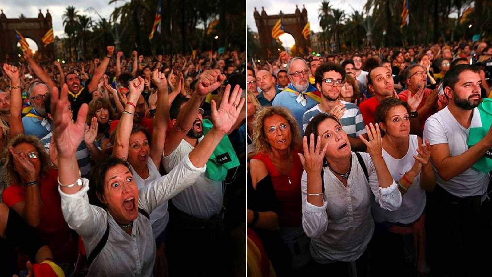 Foto: Concentración del 10 de octubre ante el Parlament cuando Puigdemont declaró la independencia de Cataluña... y ocho segundos después la suspendió.