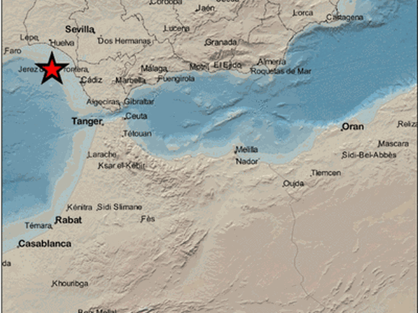 Epicentro del terremoto en las proximidades de Chipiona. (IGN)