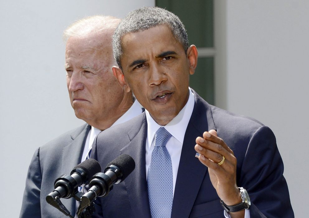 Foto: Barack Obama, en su comparecencia de ayer junto al vicepresidente, Joe Biden. (Efe)