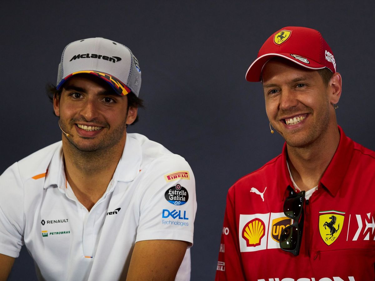 Foto: Carlos Sainz y Sebastian Vettel en la rueda de prensa del GP de España de 2019. (EFE)