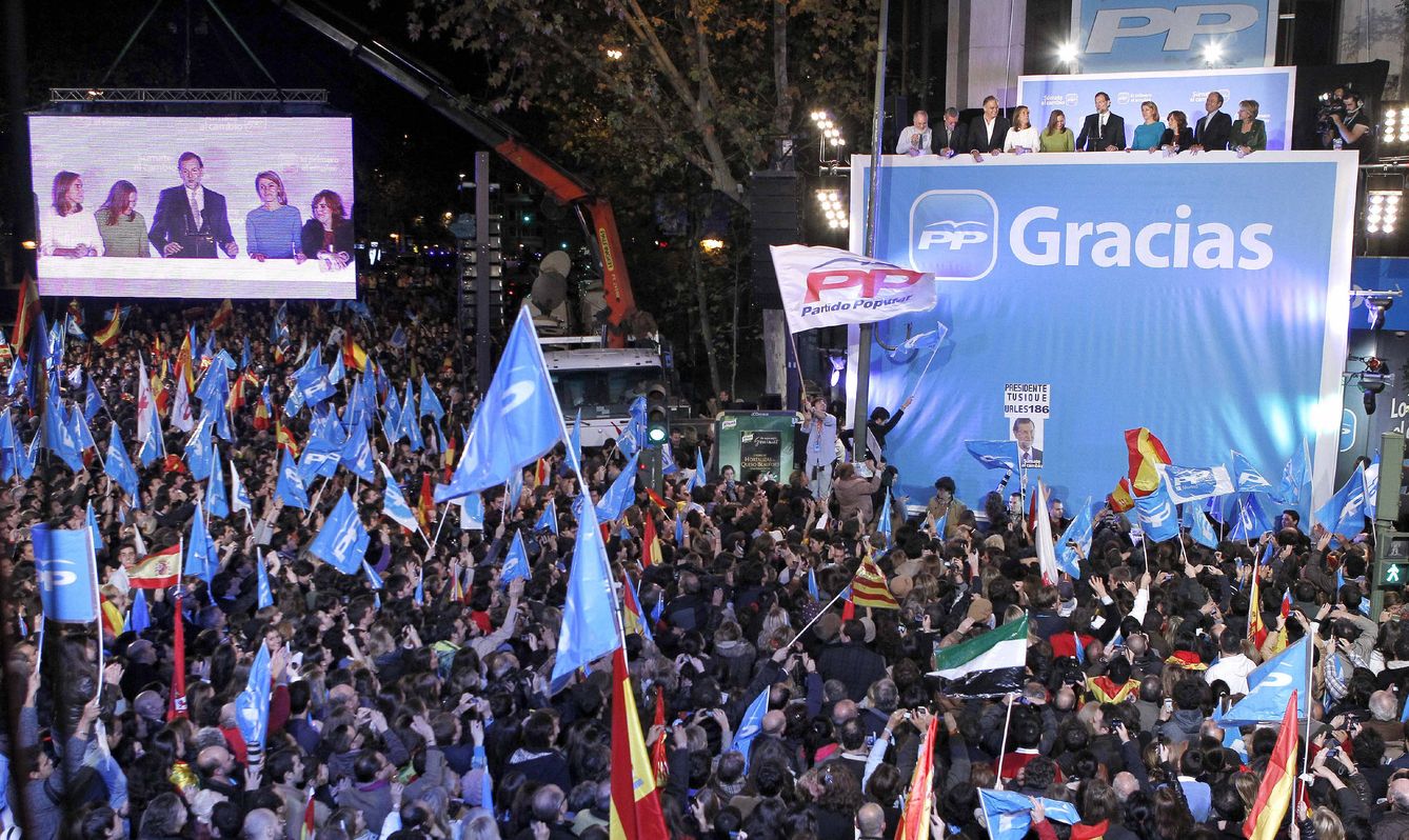 Imagen de la sede de Génova tras ganar las últimas elecciones generales en 2011. (EFE)