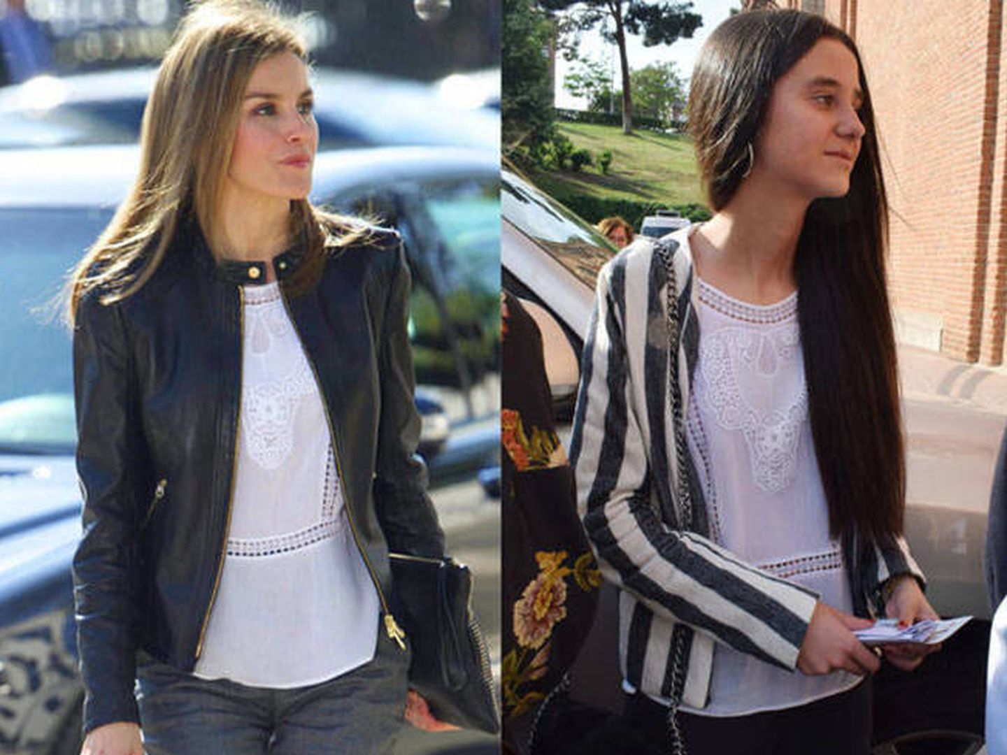 Letizia y Victoria Federica con la misma camisa. (Cordon Press)