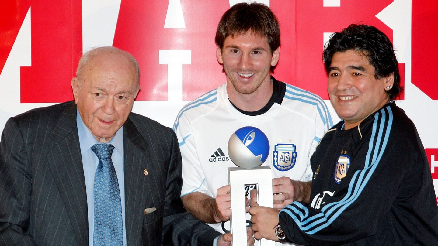 Di Stéfano, Messi y Maradona. (EFE/Chema Moya)