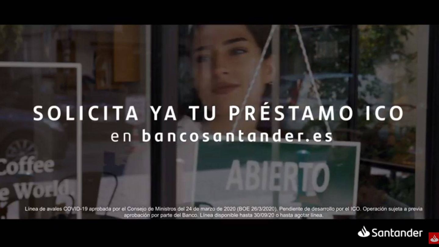 Captura del anuncio de Banco Santander sobre los créditos ICO