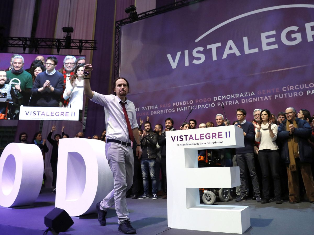 Foto: El líder de Podemos, Pablo Iglesias, durante la segunda jornada de la Asamblea Ciudadana Estatal de Vistalegre II. (EFE)