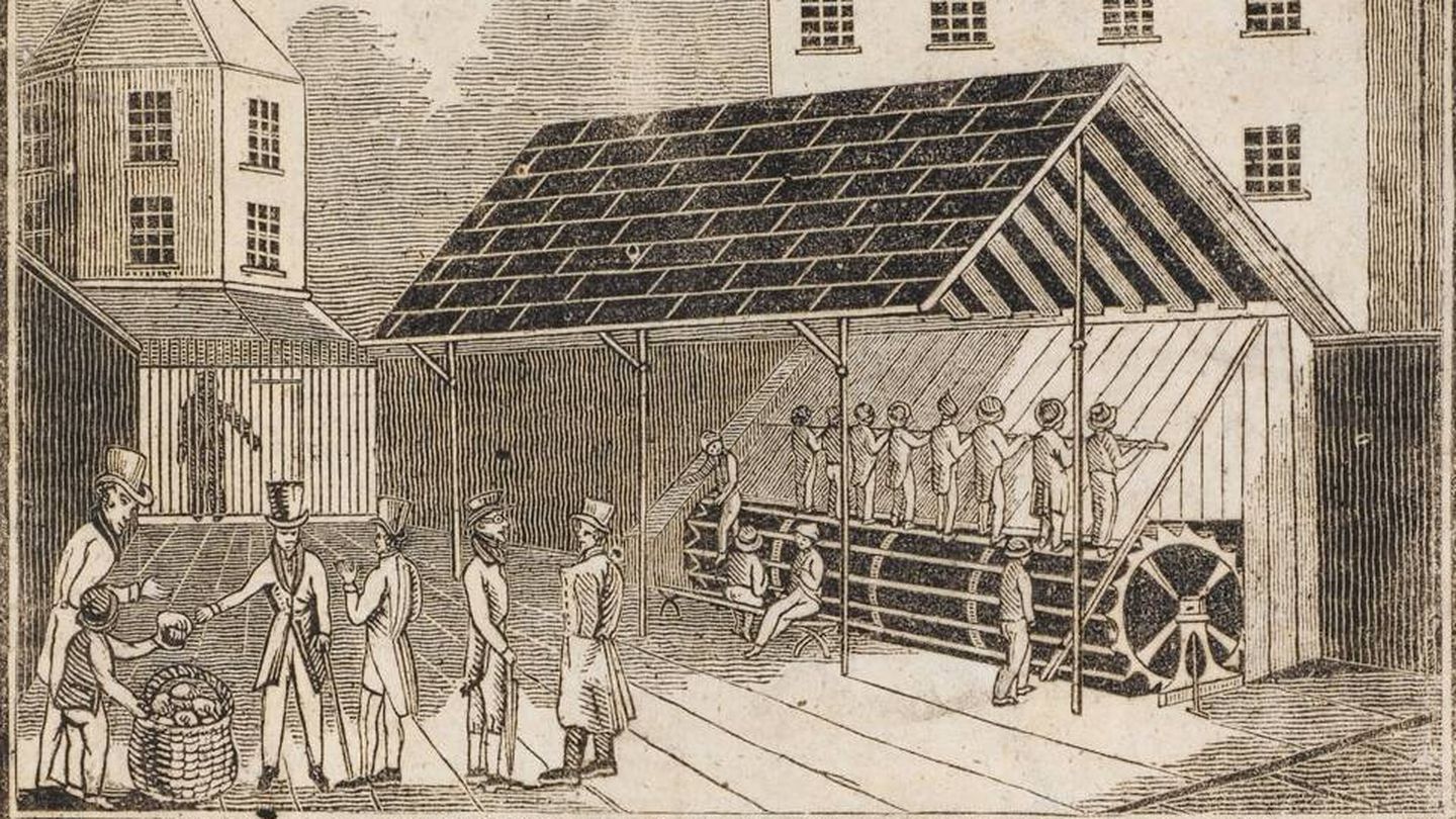 Cinta de correr en la prisión de Brixton, diseñada por William Cubitt en 1817. Fuente: Wikipedia