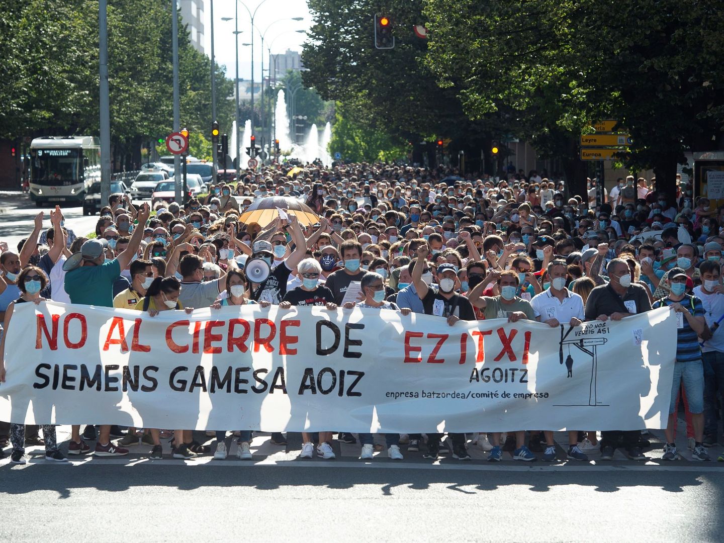 Manifestación el pasado sábado en Pamplona contra el cierre de Siemens Gamesa. (EFE)