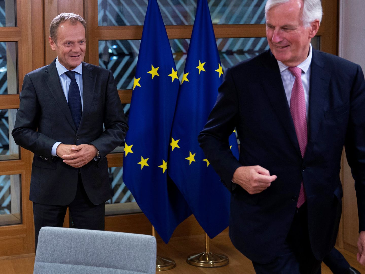 Donald Tusk y el negociador europeo para el Brexit, Michel Barnier. (Reuters)