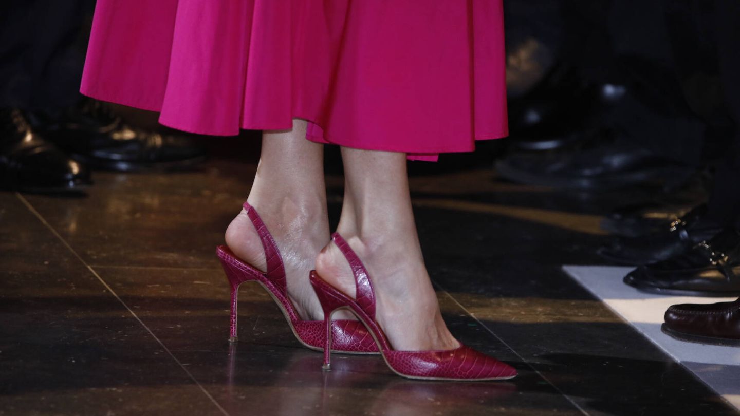 Detalle de los zapatos de Carolina Herrera de la Reina. (LP)