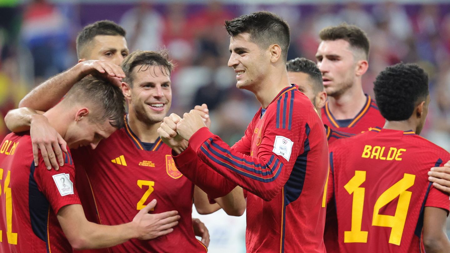 Morata celebra su gol a Costa Rica en el debut en el Mundial. (EFE/Luis Díaz)