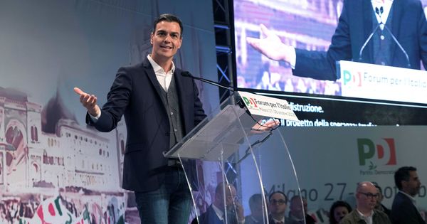Foto: Pedro Sánchez en el acto del Partido Democrático Italiano. (EFE)
