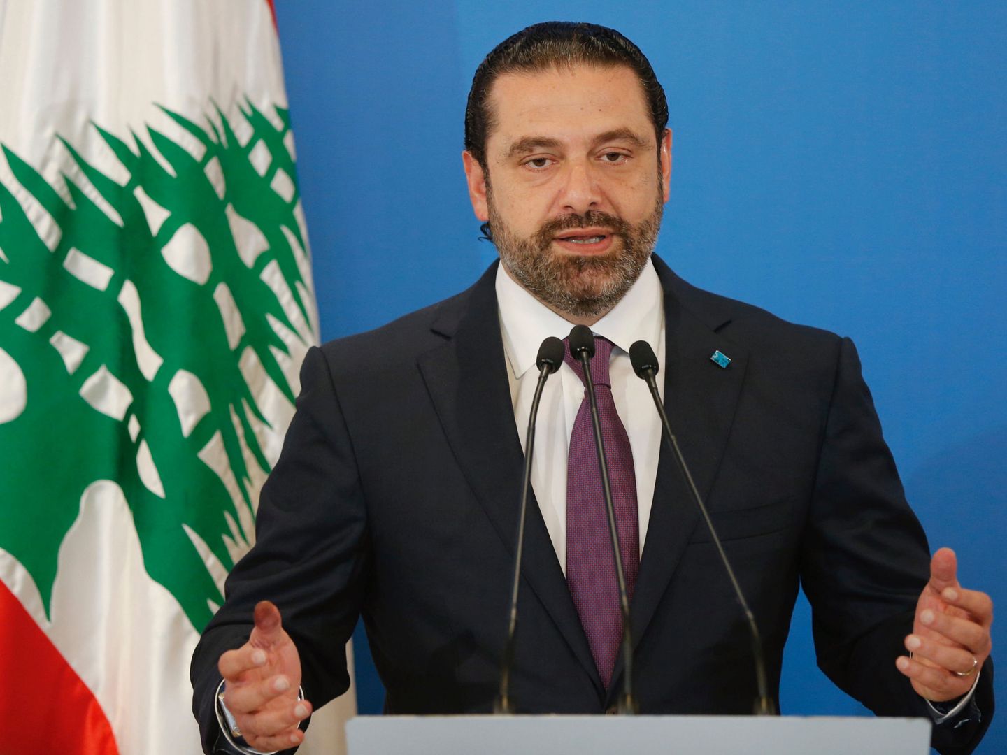 El primer ministro libanés Saad Hariri durante una rueda de prensa en Beirut, el 7 de mayo de 2018. (Reuters)
