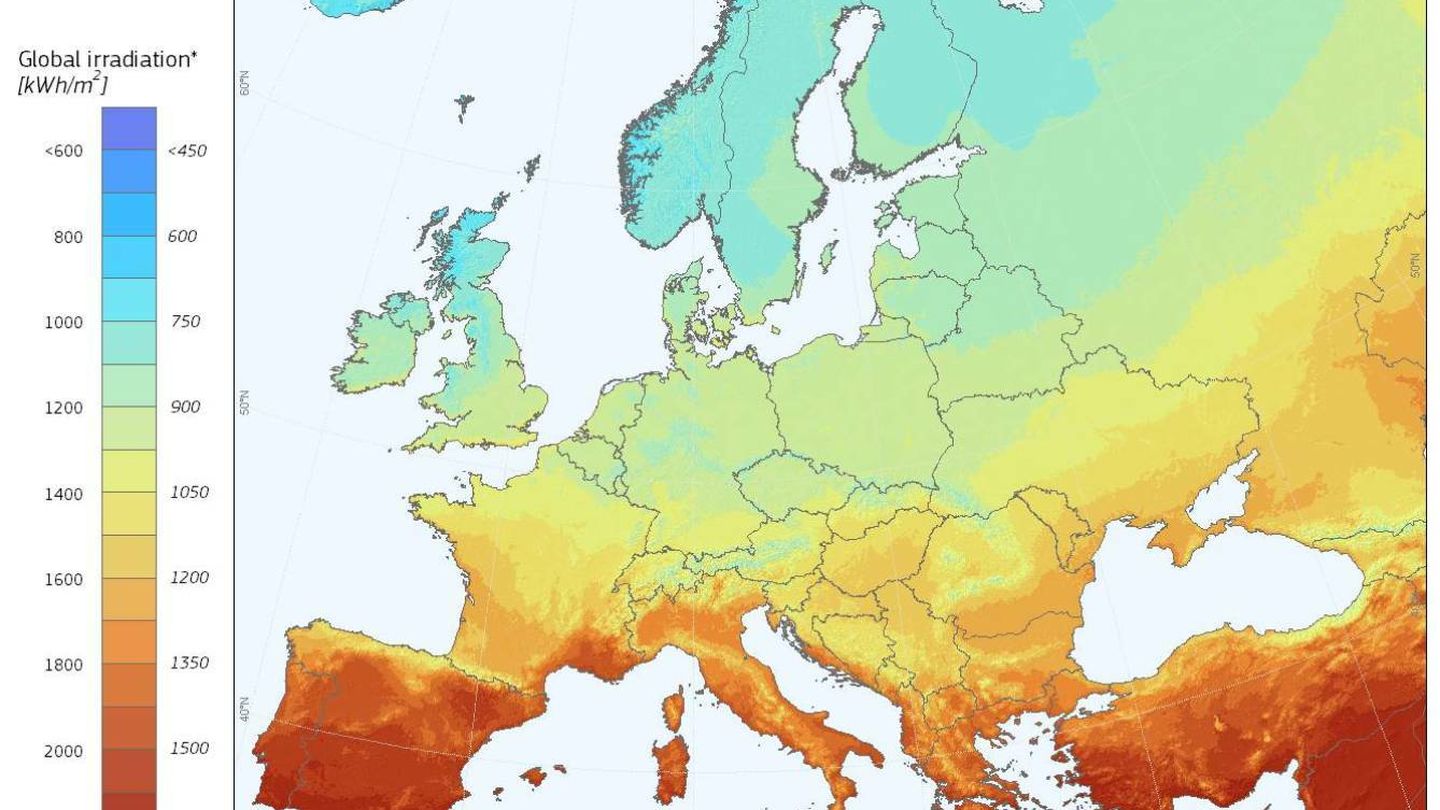 Mapa de irradiación solar en Europa