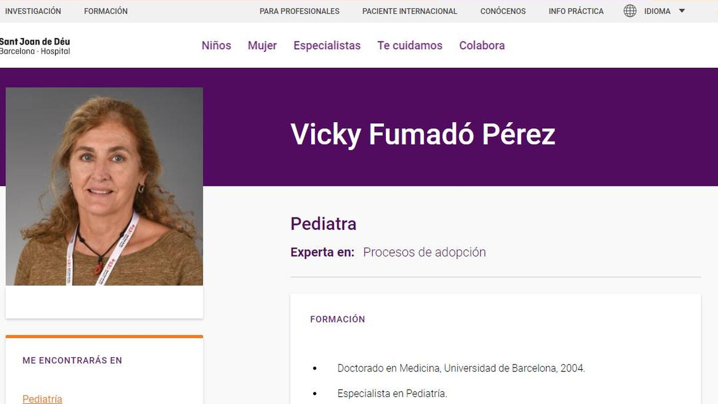 Perfil de Vicky Fumadó en la página web del hospital infantil San Juan de Dios. 
