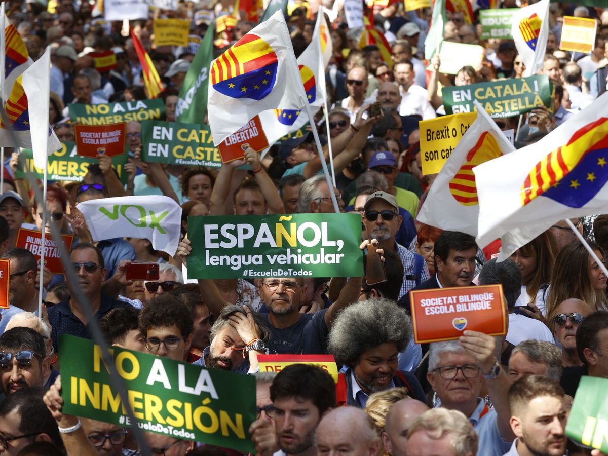 Foto: Manifestación en Barcelona para reclamar que el castellano también sea lengua vehicular en Cataluña. (EFE/Toni Albir)