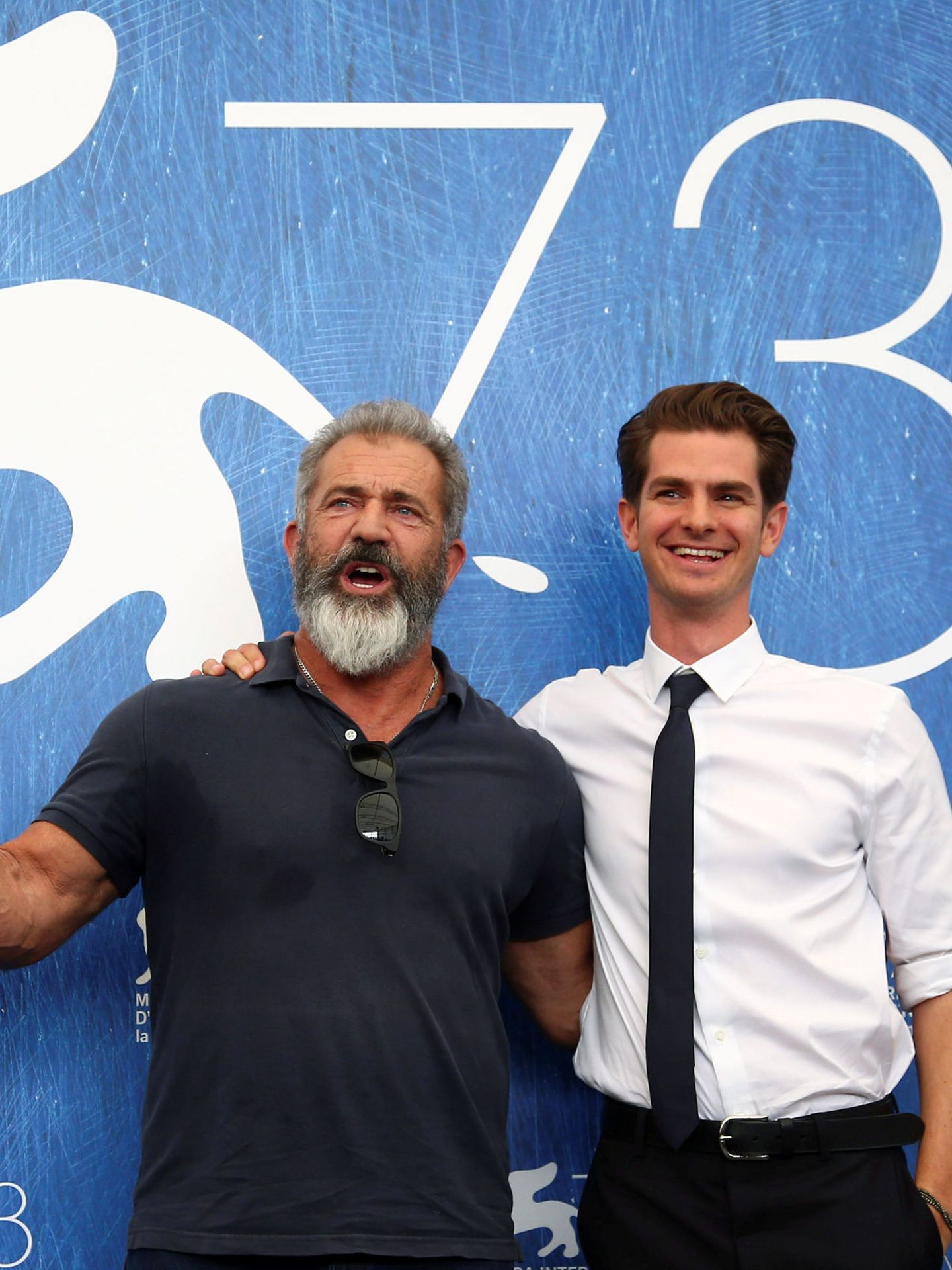 Mel Gibson y Andrew Garfield en 2016. (REUTERS/ Alessandro Bianchi)