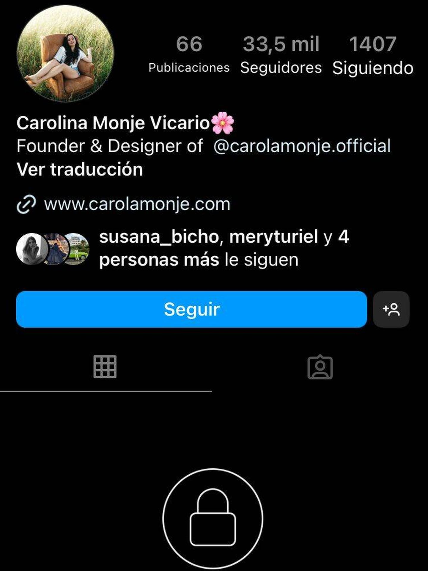 Captura de pantalla del perfil de Carolina Monje en Instagram.