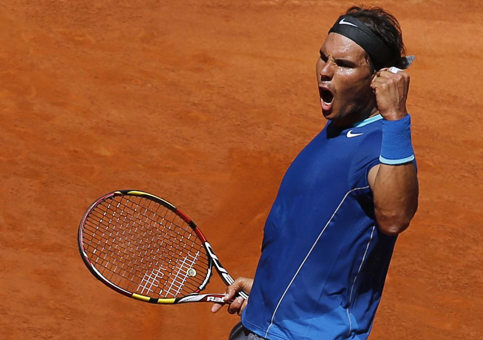 Foto: Nadal celebra su victoria ante Berdych en los cuartos del Mutua Madrid Open.