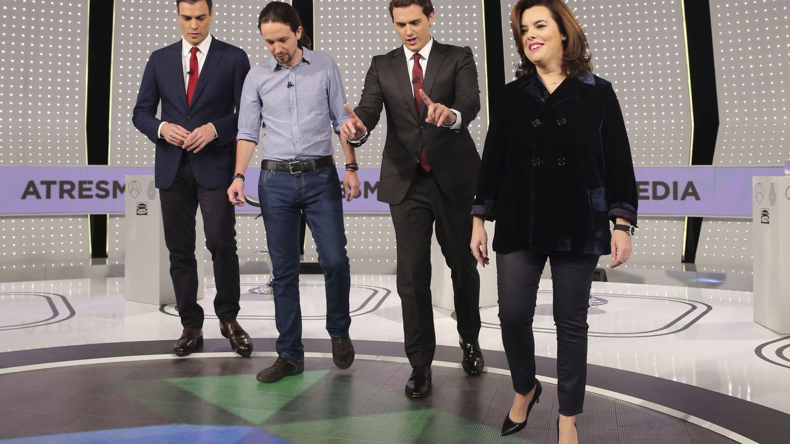 Foto: Sánchez, Iglesias, Rivera y Sáenz de Santamaría en el debate de este lunes. (EFE)