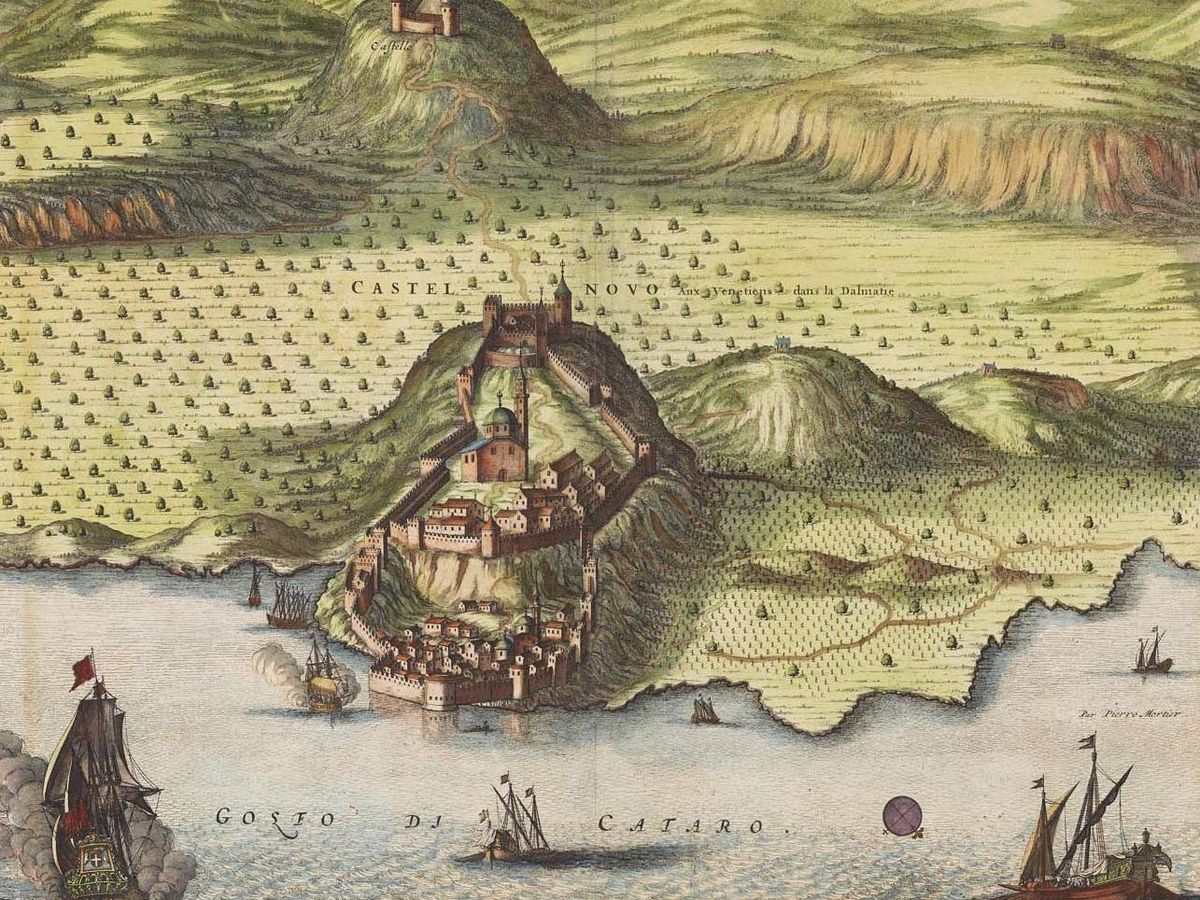 Foto: Vista de Castelnuovo y las Bocas de Kotor hacia 1700, por el grabador neerlandés Pieter Mortier (1661–1711)