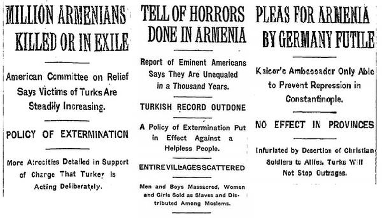Titulares en prensa sobre el genocidio armenio