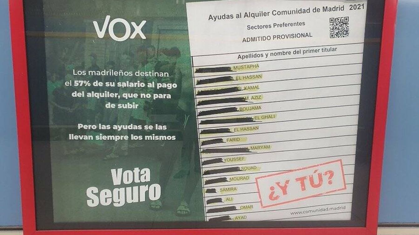 Vox lleva su campaña contra la inmigración a las estaciones de metro del sur de Madrid