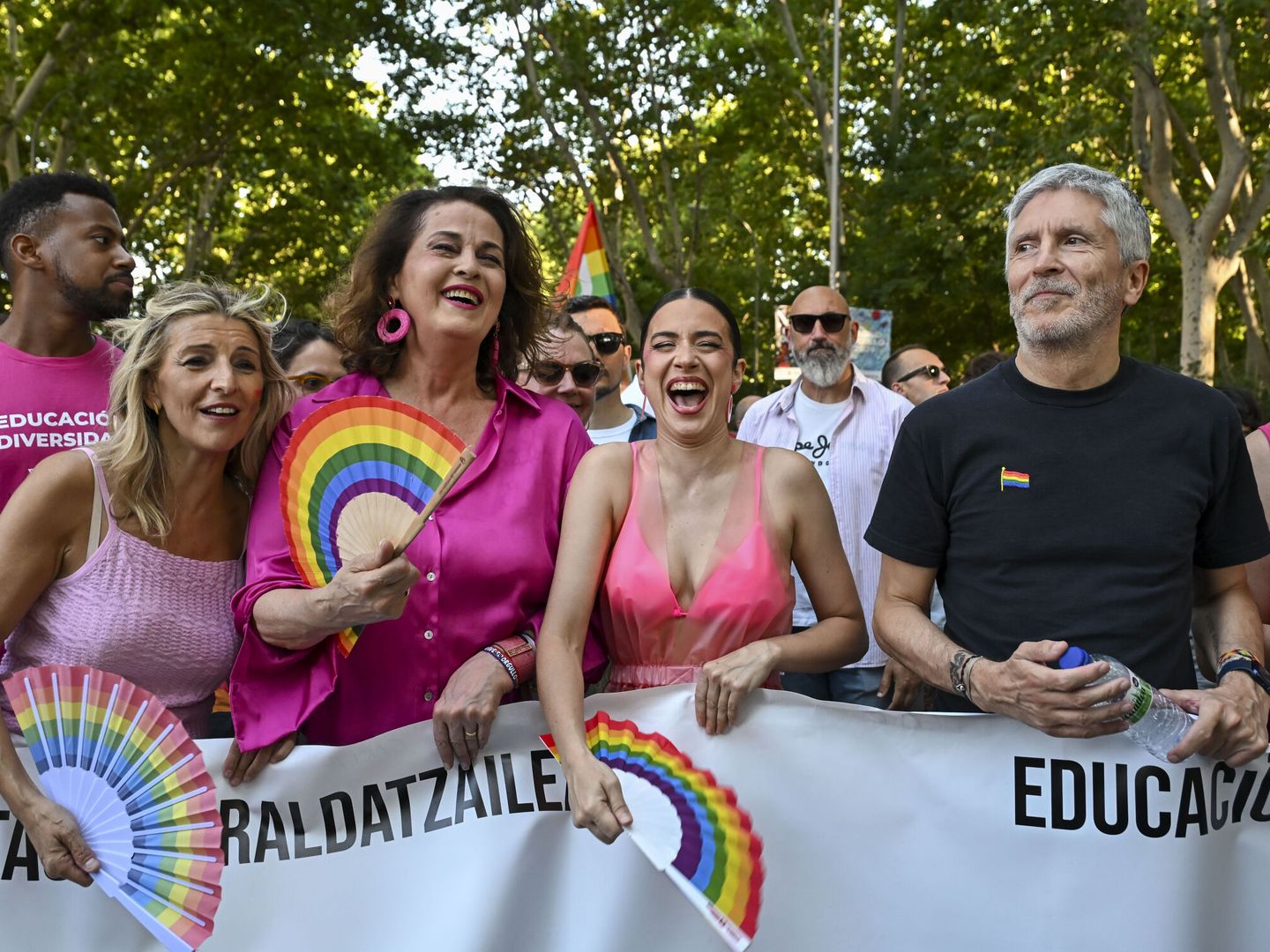 Yolanda Díaz, Antonelli y Marlaska en la marcha del Orgullo de Madrid. (EFE/ Fernando Villar)