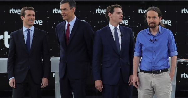 Foto: Pablo Casado, Pedro Sánchez, Albert Rivera y Pablo Iglesias, en el debate de RTVE, el pasado 22 de abril. (EFE)