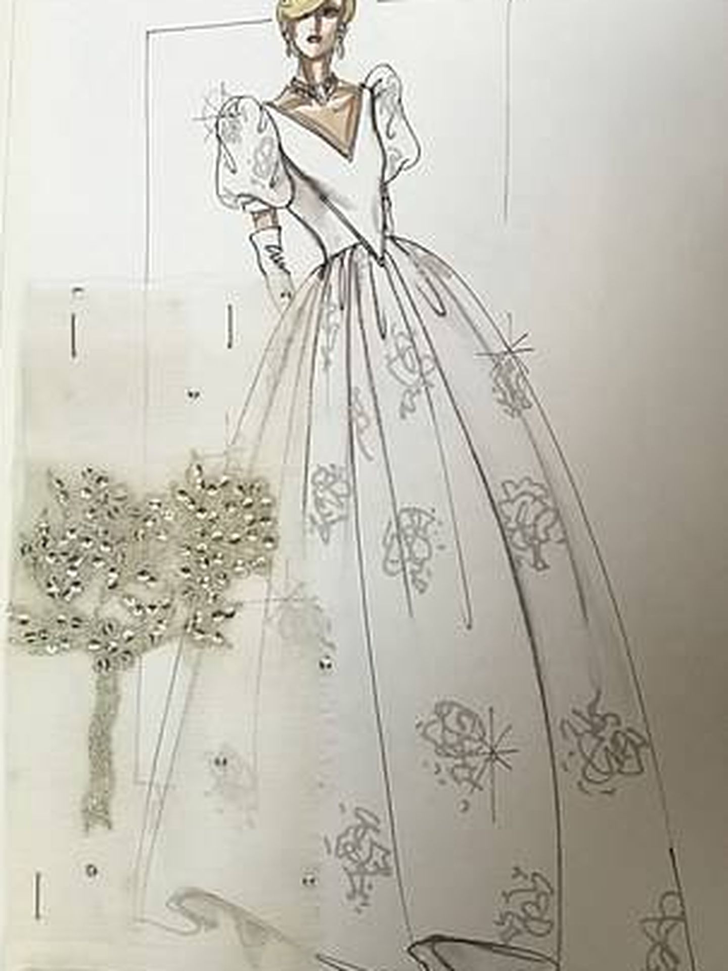 Un dibujo del vestido de Lady Di, hecho por David Sassoon. (Channel 5)