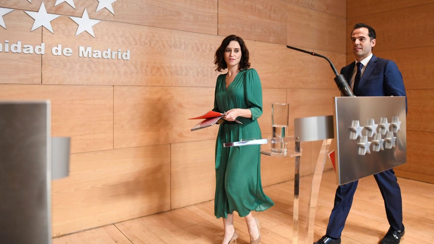 La presidenta de la Comunidad de Madrid, Isabel Díaz Ayuso, y el vicepresidente, Ignacio Aguado. (EFE)