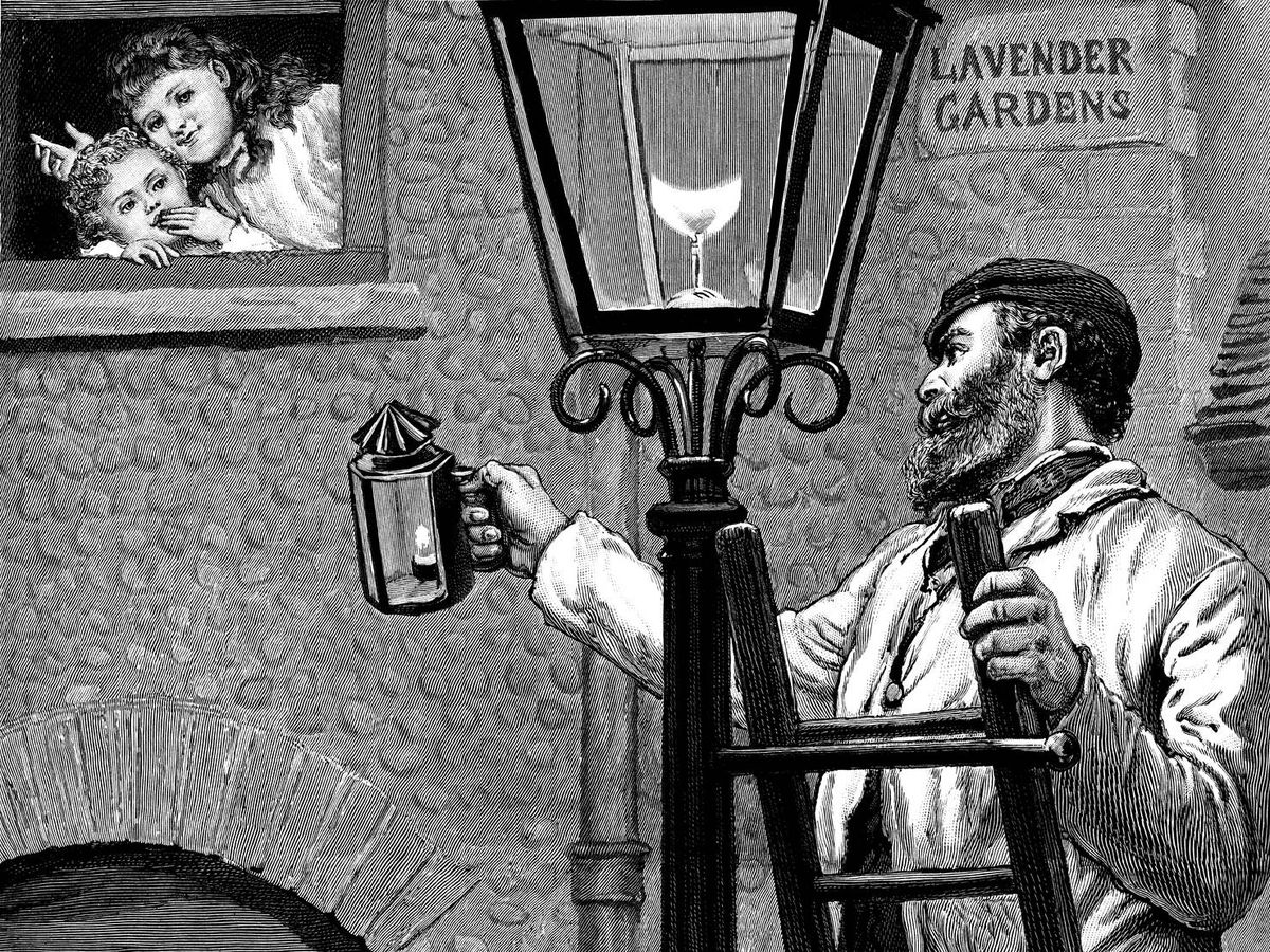 Foto: El sereno también acabó siendo farolero. Una ilustración de 1896. (iStock)