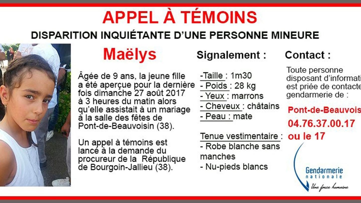 Alerta facilitada por la Gendarmería que muestra a la desaparecida Maëlys de Araujo. (EFE)