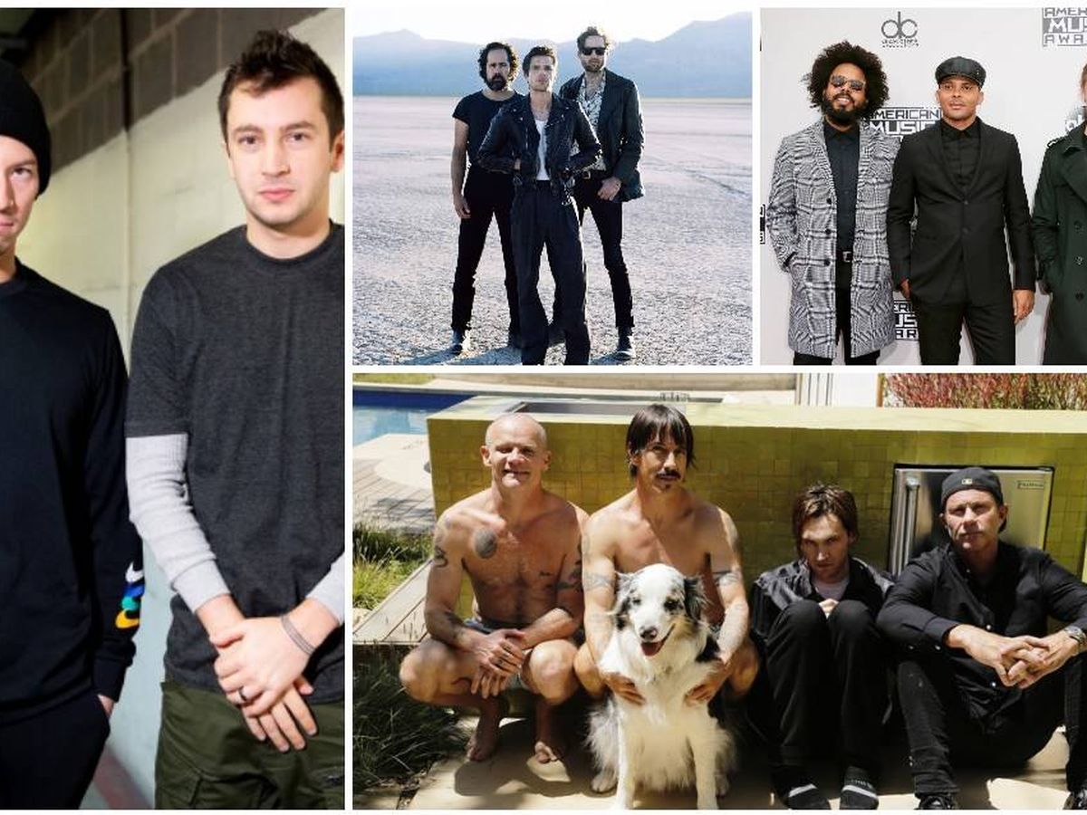 Foto: De izquierda a derecha desde arriba: Twenty One Pilots, The Killers, Major Lazer y Red Hot Chili Peppers. Fotos: Efe/CC