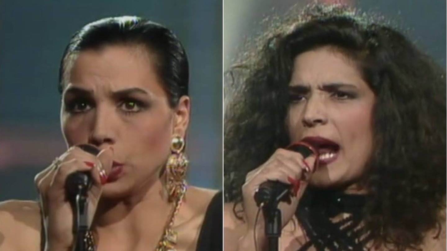 Las hermanas Toñi y Encarna Salazar, durante su actuación en el festival de Eurovisión en 1990. (RTVE)