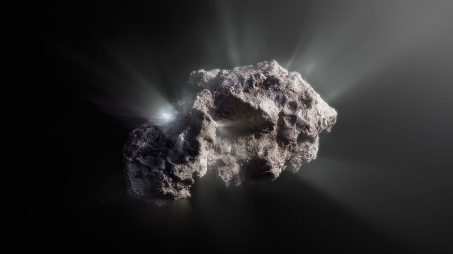 Ilustración de un cometa interestelar que contendría hielos primitivos con compuestos orgánicos.
