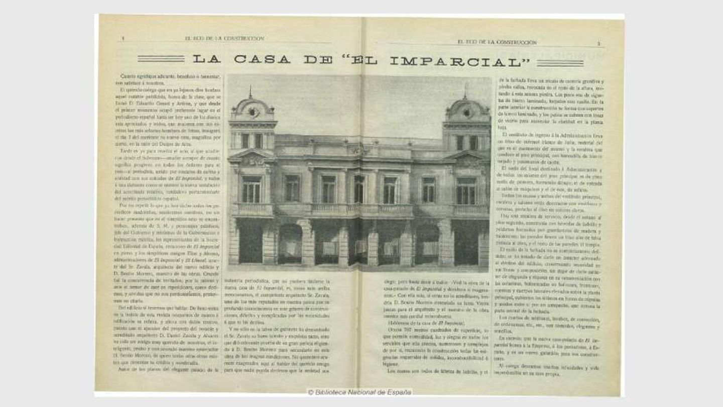 Publicación sobre el edificio en el antiguo diario 'El eco de la construcción' en 1913. (BNE)